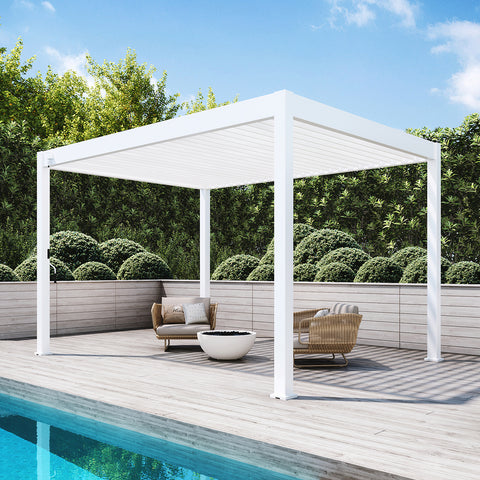 Umbrentic Pergola à persiennes doubles en aluminium de 10' × 13' avec toit réglable anti-pluie, pergola à persiennes d'extérieur en aluminium, pour jardin, patio, arrière-cour, pelouses 
