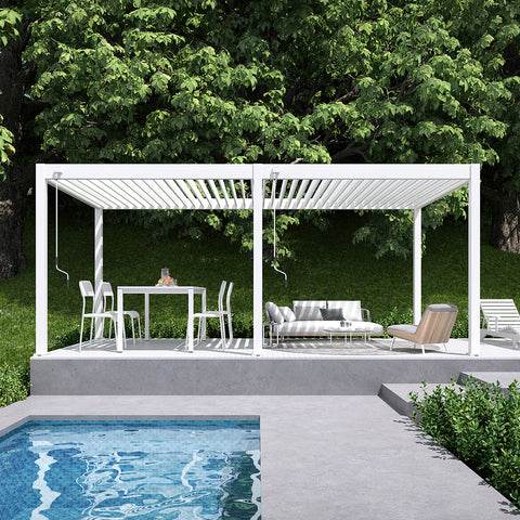 Umbrentic  10' × 20' Full Aluminum Patio Outdoor Pergola with Adjustable Roof Rainproof Sun Shade Easy Installation Pergola Hardtop Gazebo for Deck Garden Yard